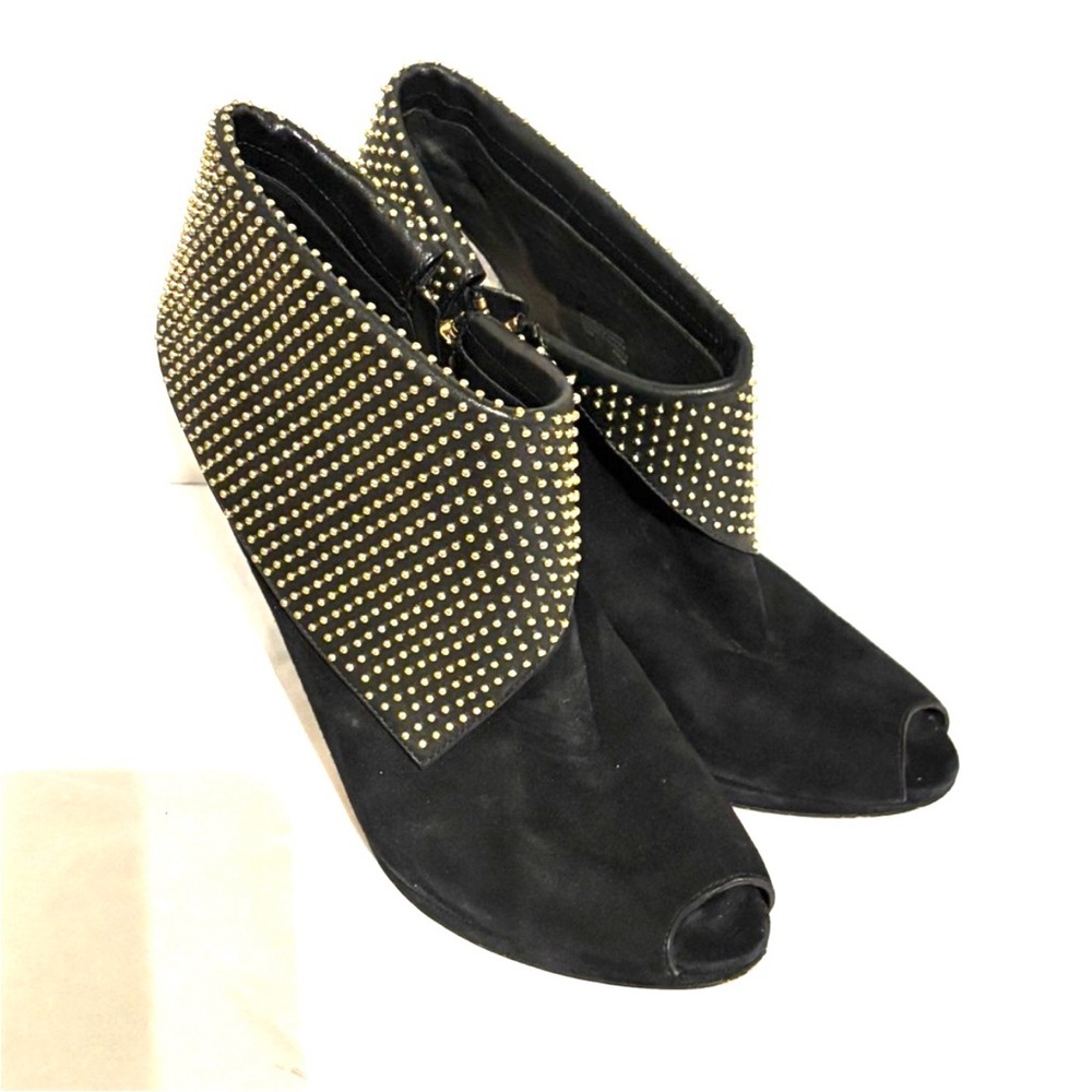 Michael Kors KRISTA OPEN TOE Peep Toe Studded Booties Suede Black Size 10 - Picture 1 of 11